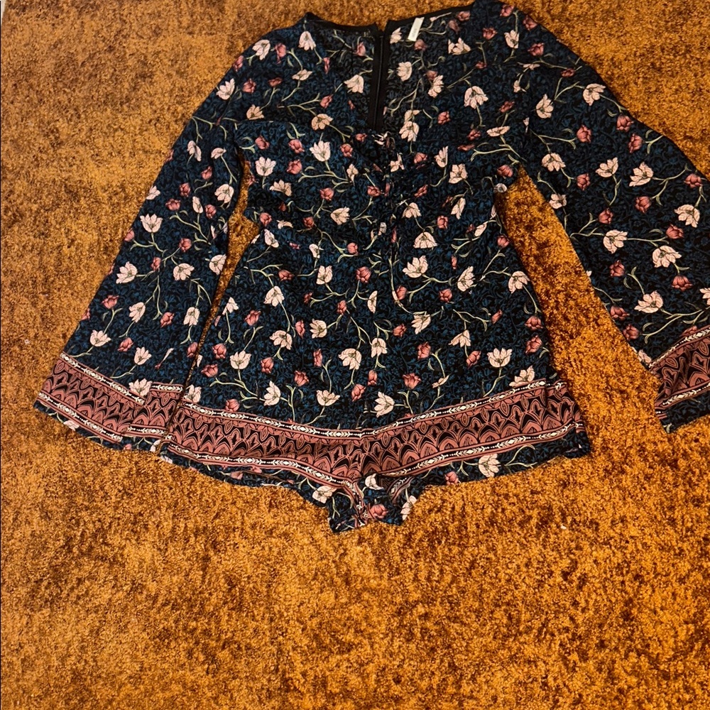 Sage Black Floral Bell Sleeve Romper
